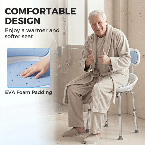 Homcom HOMCOM Shower Chair with Back, Adjustable Height, Enclosed Side Support 2