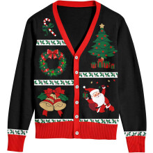 Jersey para hombre cárdigan navideño tejido cuello pico V cálido cómodo negro M — suéter invierno hombre