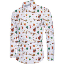 Herren-Weihnachtshemd Mit Muster Für Geschenke, Knöpfbar, Bequem, Weiß, XL — weihnachtshemd herren, gemustertes hemd, weißes hemd herren xl