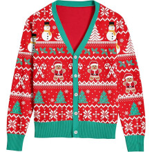 Cárdigan Navideño de Punto Unisex con Escote en V Cómodo Rojo M — sueter navidad, ropa festiva invierno