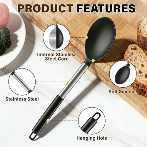 3 Pcs Silicone Cooking Spoon Set, Kitchen Utensils Include Solid & Slotted Spoon, Soup Ladle, Non-Scratch Spoons 2