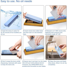 Complete Knife Sharpening Stone Set - Dual Grit Whetstone 400/1000 3000/8000 Knife Sharpener with Leather Strop