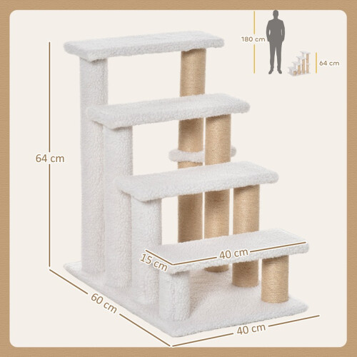 Vierstufige Haustiertreppe mit Kratzbaum, Weiß, 60 cm 2