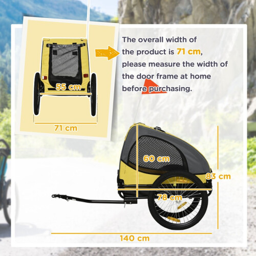 Remorque vélo pliable jaune pour chiens de taille moyenne 2