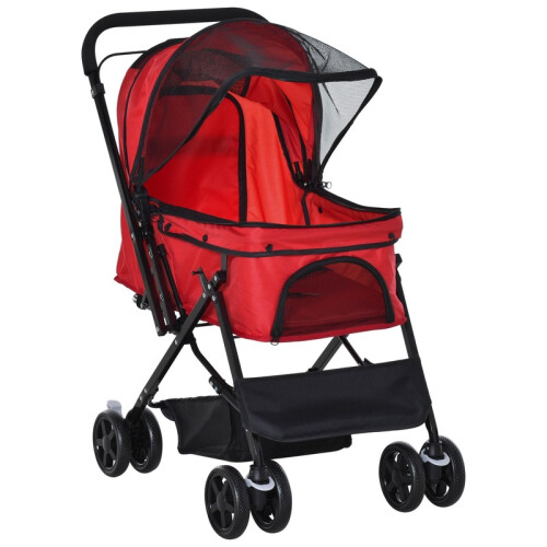 Poussette pliable Oxford rouge pour petits chiens et chats