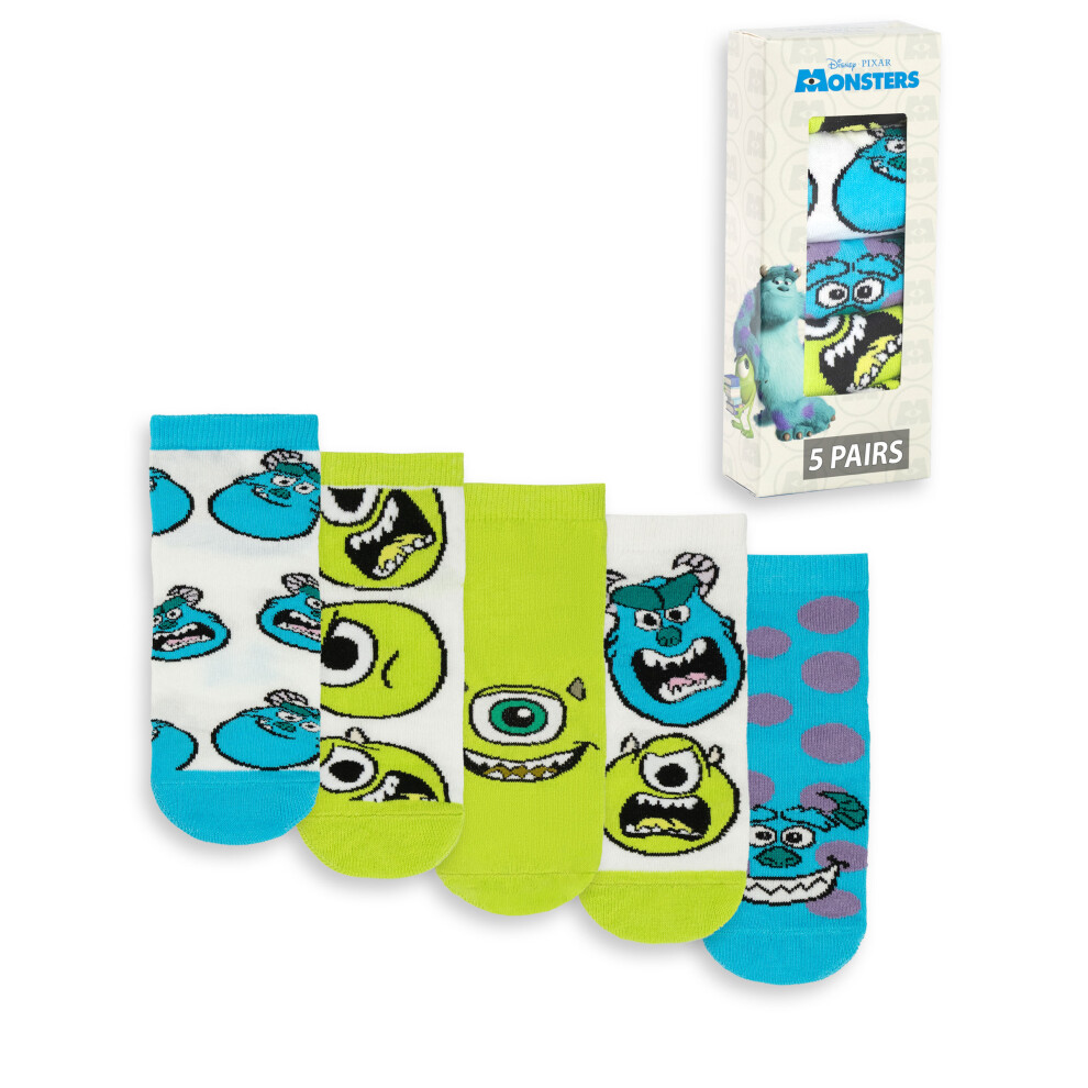 Disney (12.5-3.5 Uk Child) Monsters Inc Calf Socks Set Of 5 (Unisex Kids Green)