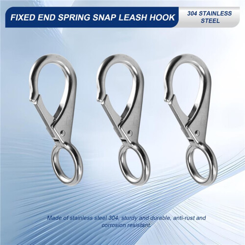 5PCS Fixed End Spring Snap Leash Hook 304 Stainless Steel 101mm Fixed Eye Spring Snap Hooks 1