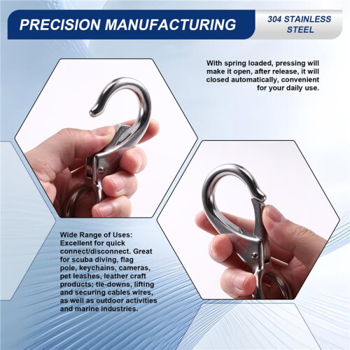 5PCS Fixed End Spring Snap Leash Hook 304 Stainless Steel 101mm Fixed Eye Spring Snap Hooks 2