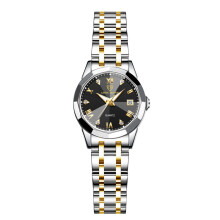 (Gold and black surface (women's style)) New Diamond Couple Quartz Watches, Stainless Steel Waterproof Calendar Luxury Wristwatches