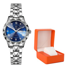 (Double Calendar Blue Face (Steel Color Strap)-Orange Strap) Premium New Luxury Women Quartz Watch, Luminous Waterproof Elegant Ladies Wristwatch
