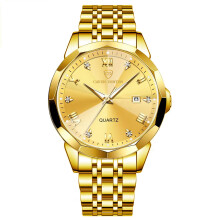 (Full gold face (men’s style)) New Diamond Couple Quartz Watches, Stainless Steel Waterproof Calendar Luxury Wristwatches