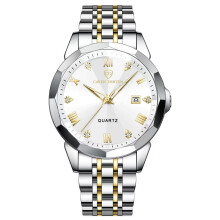 (Jianjin white noodles (men’s style)) New Diamond Couple Quartz Watches, Stainless Steel Waterproof Calendar Luxury Wristwatches