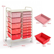 Rollwagen mit 15 Schubladen, Pink, 63x37x87 cm