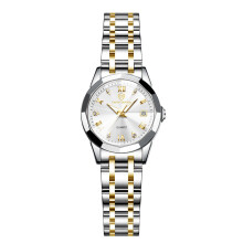 (Golden white noodles (women's style)) New Diamond Couple Quartz Watches, Stainless Steel Waterproof Calendar Luxury Wristwatches
