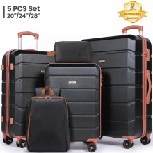 5 PCS Suitcase Set, 20+24+28+Backpack+Toiletry Bag