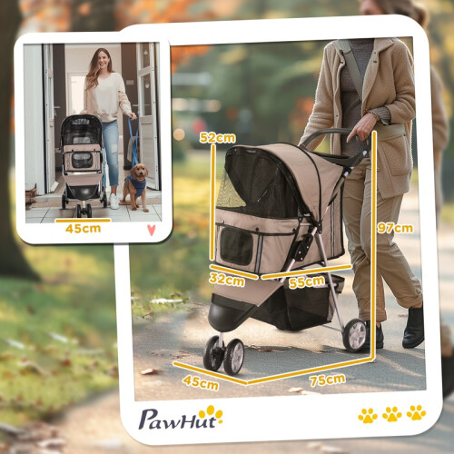 Poussette pliable marron café pour chiens et chats 2