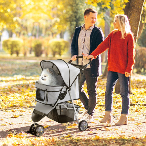 Poussette pliable grise pour chiens et chats 1