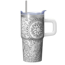 20OZ Stainless Steel Insulated Coffee Mug Paisley Pattern Travel Cup with Lid Handle Straw