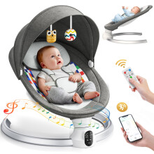 Electric Baby Swing Chair for 0-6 Months (Up to 20lb), Smart Baby Bouncer with App & Remote Control, 5-Point Safety Harness for Indoor Use-Grey