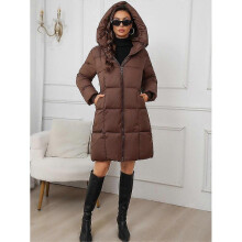 (L, brown) Women Long Slim Warm Hooded Winter Down Jacket Coat Outwear Wadded Parkas Cotton Padded