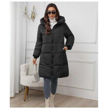 (S, black) Women Long Slim Warm Hooded Winter Down Jacket Coat Outwear Wadded Parkas Cotton Padded