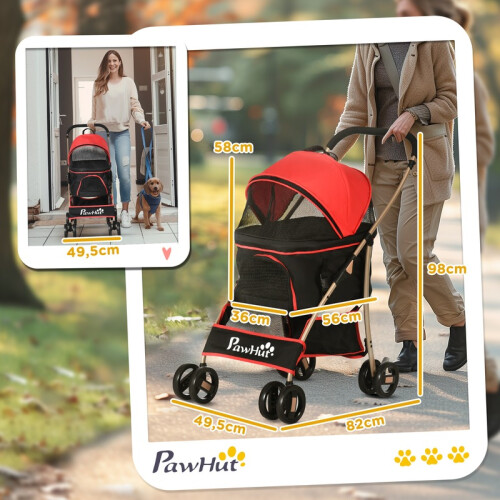 Carrinho dobrável 2 em 1 para cães com bolsa de transporte e almofada. 2