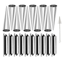 20 PièCes Moules en Corne de CrèMe en Acier Inoxydable CôNe en Forme de Moule Tubulaire pour Tubes de Cannoli avec Brosse de Nettoyage