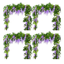4Pcs 7Ft/Pcs Künstliche Wisteria Vine, Blumengirlande Wisteria Vine Rattan Hängende Blumen für Zeremonie Im Freien, Lila