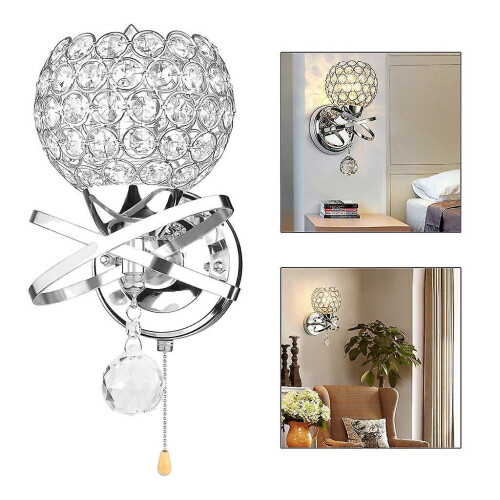 Crystal Wall Lamp Bedside Sconces Pendent Light E26/E27 Study Balcony Silver 2