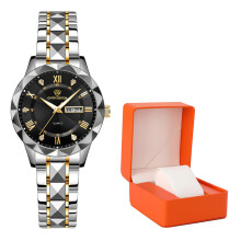 (Double Calendar Black Face (Intermediate Gold Strap)) Premium New Luxury Women Quartz Watch, Luminous Waterproof Elegant Ladies Wristwatch