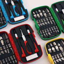 (Blue) Wood Carving Tools Set 30Pcs New Aluminum Rubber Grip Carving Knife Set Paper Cutting & Craft Engraving Tools Kit