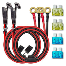 Lot de 2 Câbles de Charge SAE 10AWG de 60 cm (2 Pi) avec Connecteurs à Anneau Torique et Fusibles 15 A et 20 A pour Panneau Solaire de Voiture