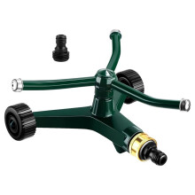 Metal Rotary Lawn Sprinkler 3 Arm Heavy Duty 360 Degree Automatic Revolving Whirling Water Sprinkler with Wheeled Base