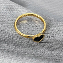 Men's and Women's Stainless Steel Creativity Design Sense Tiny Black Heart Ring Gold Size 6