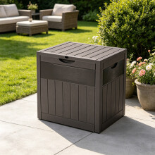 126L PP Garden Storage Box with Combination Padlock, Brown Wood Grain