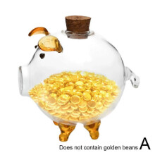 (Black) Creative Piggy Glass Piggy Bank Large Capacity Gold Bean storage bottle