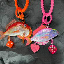 (Orange) Decorative Fish Shaped Keychain for Car Lens Featuring Carvings Gradient Colors Functional Strap Suitable for Decorating Yellow