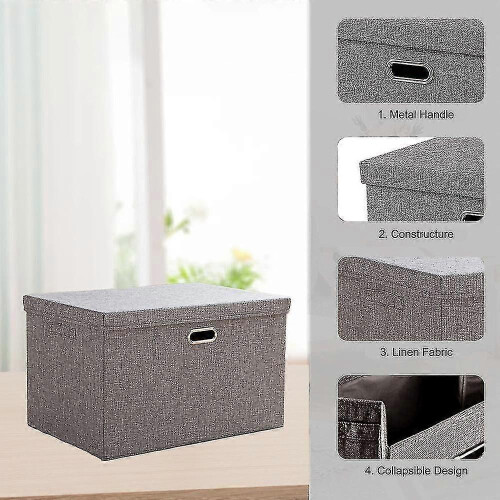 Foldable Linen Fabric Storage Bin with Lid 2