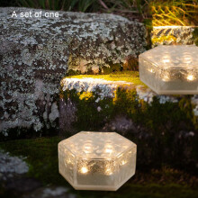 Solar LED Light Outdoor Waterproof Hexagon Solar Power Garden Light Ice Brick Lamp Decor for Patio Stair Garden(A)