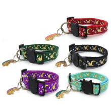 Lovely Dog Cat Collar with Star Moon Shape Dog Collar with Star Moon Pendant Adjustable Collar Buckle  Yellow