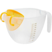 Mixing Bowls with Handle, Egg Beating Bowl with Pour Spout and Filter, Egg Whisking Bowl Plastic Measuring Cup Mix Cook Bake Prep 1000ML CLear Yellow