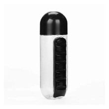 (Black) Water Bottle Medicine Box 2 in 1 7 Compartment Outdoor Travel Storage
