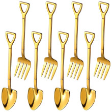 8 StüCk Schaufel LöFfel Gabel Schaufel Kaffee LöFfel Schaufel Griff Dessert LöFfel Eis LöFfel Schaufel Form Gabel (Gold)