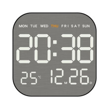 Elektronische Wanduhr, Wandmontage, Multifunktional, Digital, LED-Uhr, 12/24 Stunden, Schlummerfunktion, Wecker, Schlafzimmer, Schwarz