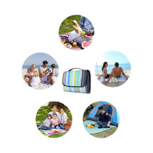 Waterproof Picnic Blanket 200x200cm - Large Portable with Handle Mat for Beach Camping Travel Summer, Blue Stripes