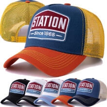 (56cm-60cm, Black) Classic STATION Letter Mesh Cap Unisex Breathable Summer Streetwear Trucker Hat