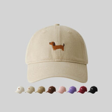 (Beige) Adjustable Sunscreen Fashion Baseball Cap Dachshund Embroidery Hat Unisex Daily Leisure Headwear