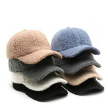 (56-59cm, blue) Women Autumn Winter Baseball Cap Faux Lamb Wool Plush Keep Warm Hat Casual Solid Sunshade Cap