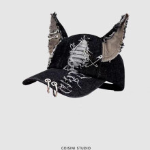 (AS Shown, 55-60cm) Y2K Graffiti Jeans Rabbit Ears Cowboy Baseball Hat Wash Hip Hop Cap for Women Men Party Team Baseball Cap