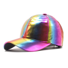 (MULTI) Rainbow Holographic Baseball Cap Shiny PU Leather Snapback Hat for Men Women Hip Hop Street Dance Party